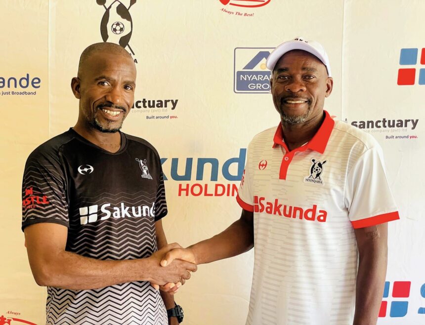 Kelvin Kaindu and his newly appointed Assistant Coach Try Ncube. (Photo via FB/Highlanders F.C )