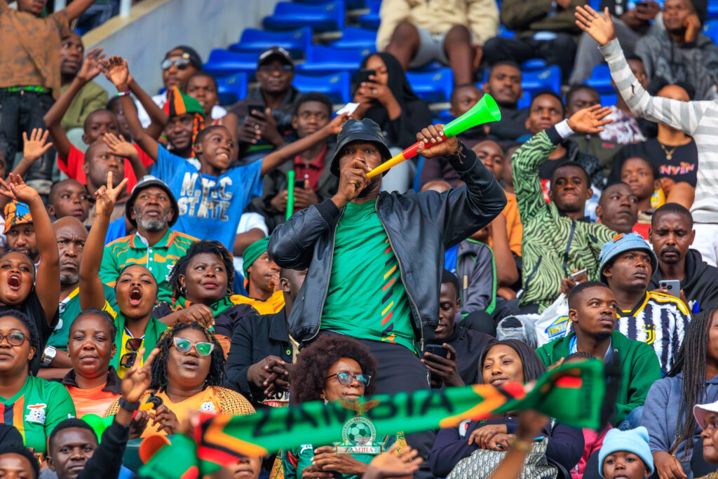 Fans at the Levy Mwanawansa stadium in Ndola during the 2024 Paris Olympic Games qualifier Zambia and Ghana. (Photo via FAZ media)