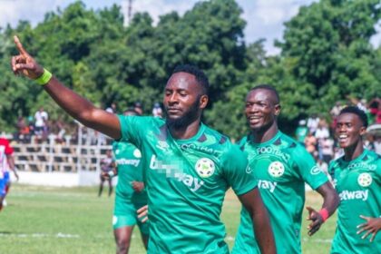 George Ngoma celebrates his goal for Green Buffaloes during a Super League match. (Photo via Green Buffaloes media)