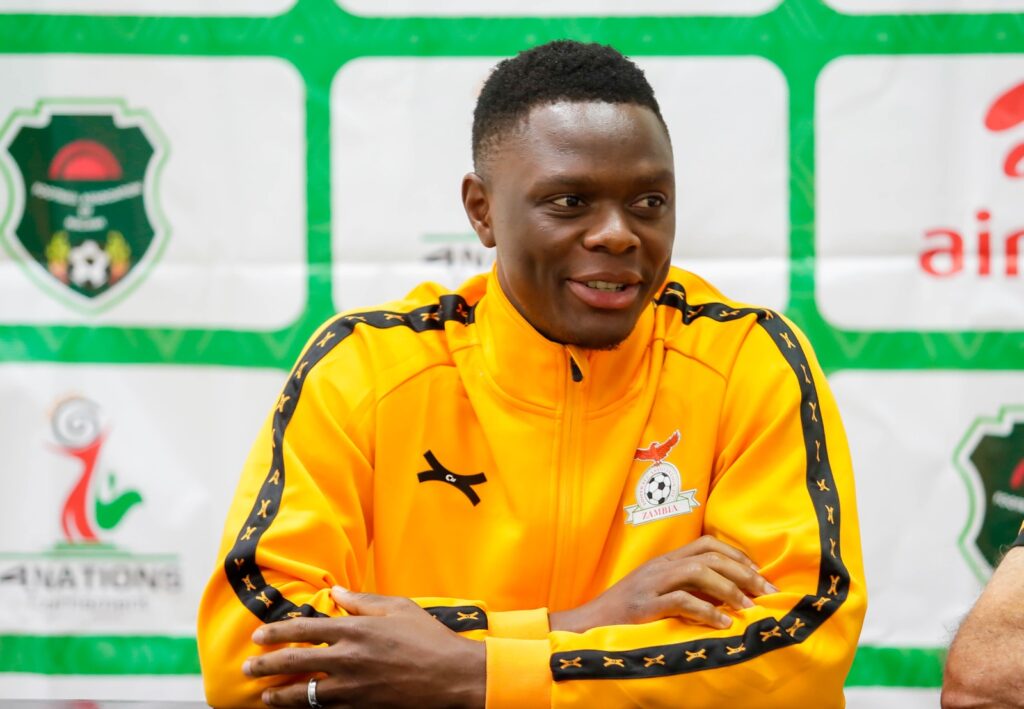 Patson Daka during the pre-match press conference for the match between Zambia and Zimbabwe at the 2024 Malawi Four-nation tournament in Lilongwe on March 22,2024. (Photo via FAZ media)