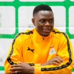 Patson Daka during the pre-match press conference for the match between Zambia and Zimbabwe at the 2024 Malawi Four-nation tournament in Lilongwe on March 22,2024. (Photo via FAZ media)