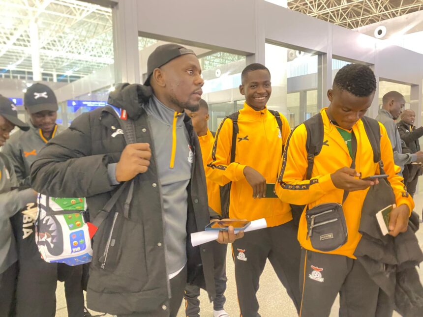 Zambia U-15 national team coach Aaron Kawangu at the KK intermnational Airport before departure for Morocco. (Photo via FAZ media)