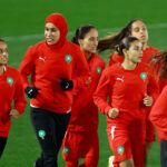 - July 23, 2023 Morocco's Nouhaila Benzina with teammates during training REUTERS/Hannah Mckay