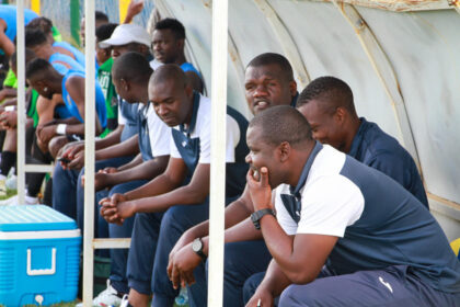 Prison Leopards coach Lameck Banda and members of his technical bench during a supetr league match. (Photo/courtesy)