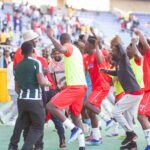 Nkana FC players celebrating their 2-0 win over rivals Power Dynamos at the Levy Mwanawansa stadium on 20/04/2024. (Photo via Nkana FC media)