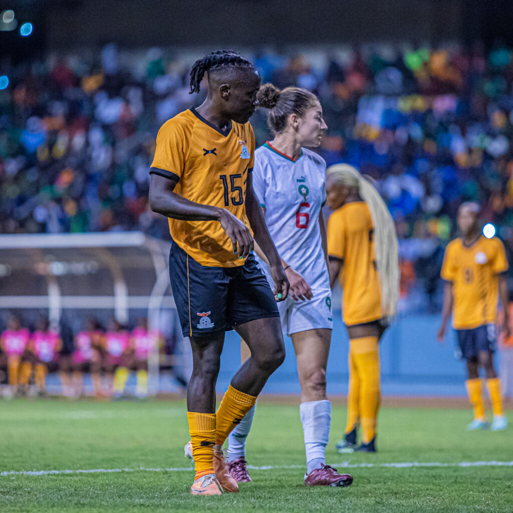 Zambia's Prisca Chilufya dejected after missing a penalty in the Olympic qualifier against Morocco at the Levy Mwanawansa stadium on April 5, 2024 in Ndola. (Photo/BolaNews)