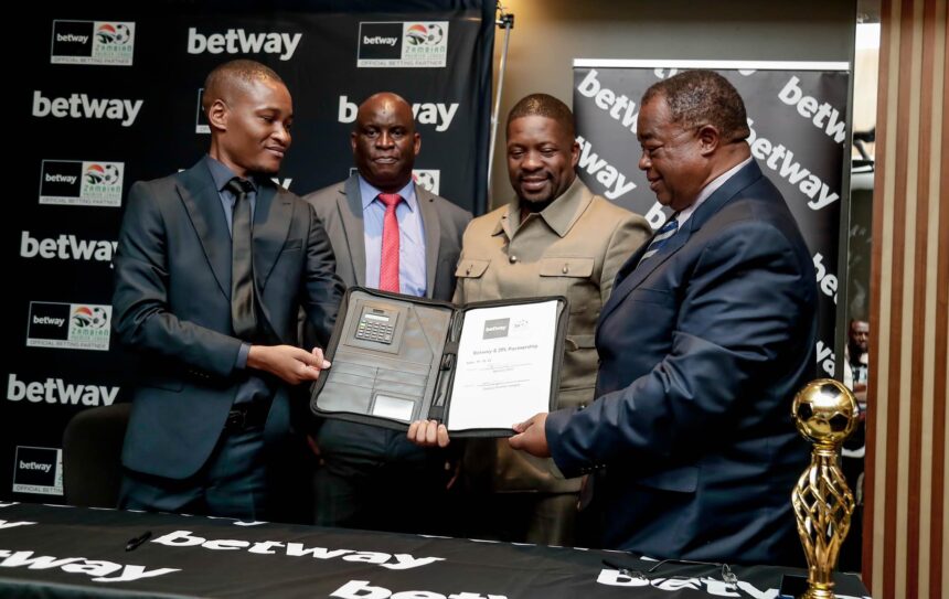 FAZ, governemnt and Betway officials during the unveiling of the K10 million Betway-ZPL sponsorship agreement on October 19, 2023. (Photo via FAZ media)