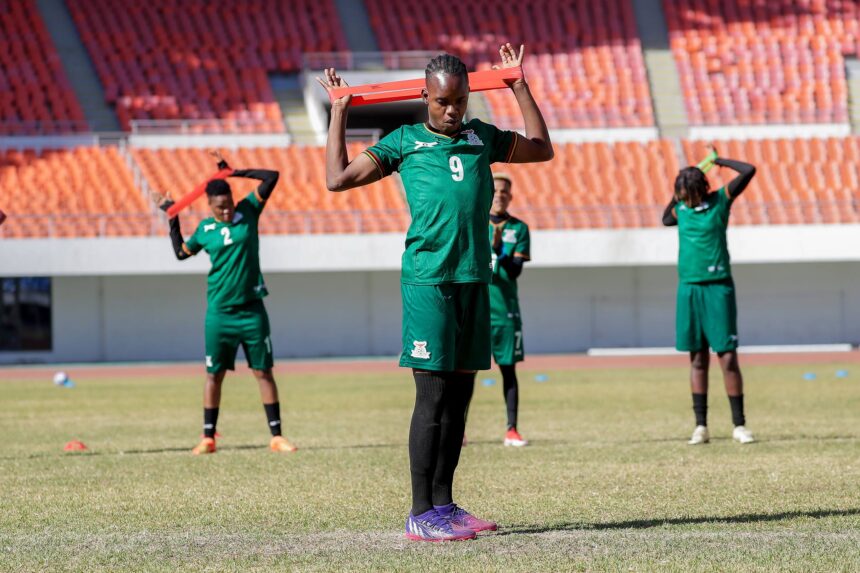 Kabange Mupopo during training with the Copper Queens at the National Heroes Stadium in Lusaka. (Photo via FAZ media)