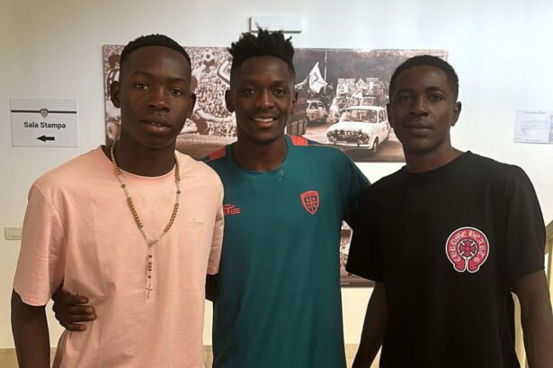 Joseph Liteta and Timothy Sichalwe with Kingstone Mutandwa in Cagliari. (Photo via FB/Kingston Mutandwa)