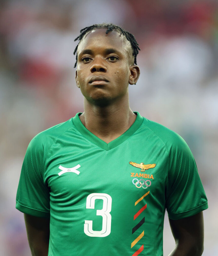 Kabange Mupopo during the Women's group B match between United States and Zambia during the Olympic Games Paris 2024 at Stade de Nice on July 25, 2024 in Nice, France. (Photo by Marc Atkins/Getty Images)