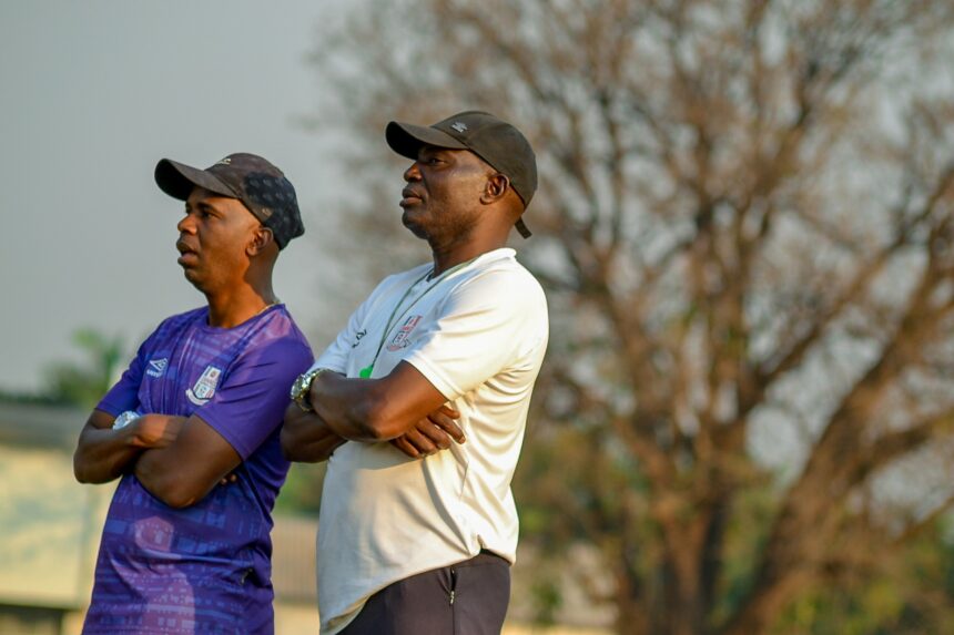 Wedson Nyirenda and his assistant during a training seassion. (Photo via FB/ Sensational Zanaco FC)