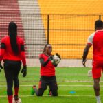 TP Mazembe goalkeeper Agness Fabiola Banda holding the ball during training. (Photo/courtesy)