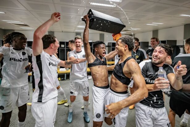 Miguel Chaiwa celebrates with his teammates after qualifying for the UEFA Champions League. (Photo via FB/BSC Young Boys)