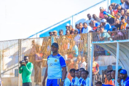 Nchanga Rangers FC head coach Robert Tembo during the MTN Super League week two match against Kabawe Warriors. (Photo by NR media)