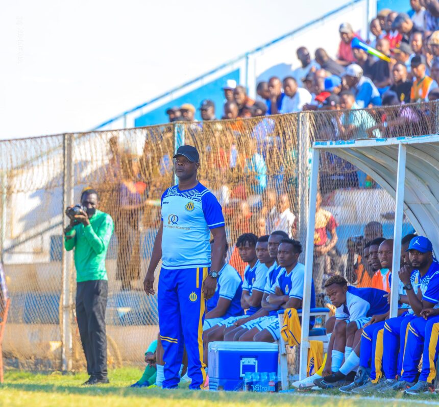 Nchanga Rangers FC head coach Robert Tembo during the MTN Super League week two match against Kabawe Warriors. (Photo by NR media)