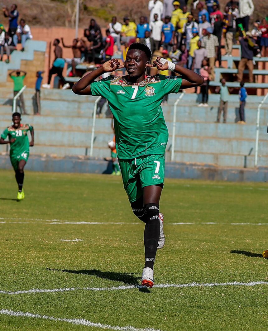 Benjamin Chisala celebrates his goal against Zanaco at Sunset Stadium on August 29,2024 in Lusaka. (Photo/coutesy)