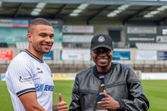 Frankie Musonda and Charles Chibaala at Somerset Park in Scotaland.