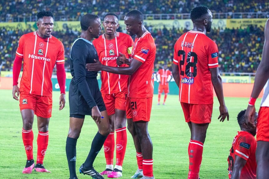 FILE PICTURE: Red Arrows's Godfrey Ngwenya talking to the referee during the 2024 Yanga Day in Tanzania. (Photo via Red Arrows FC media)