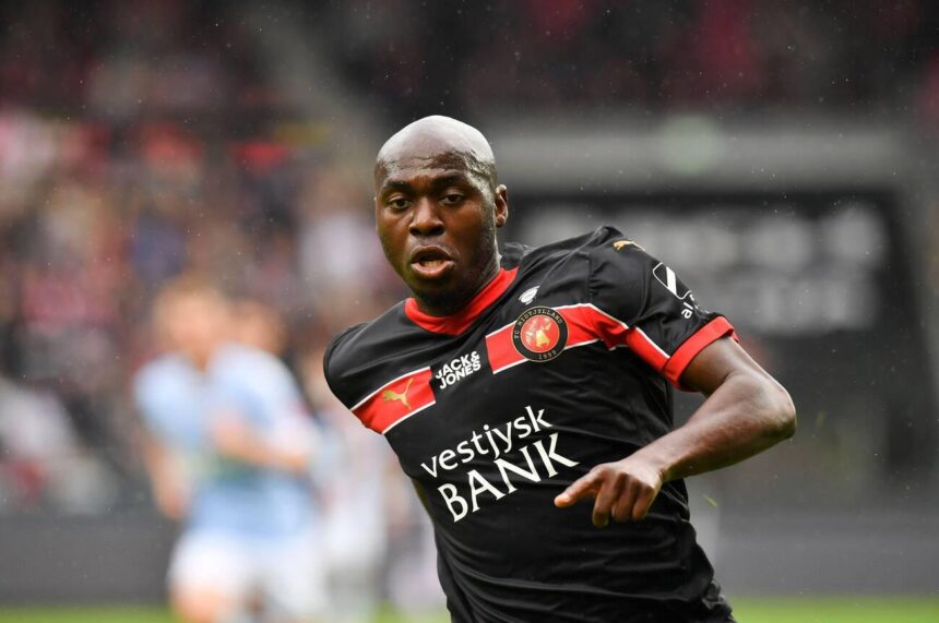 Edward Chilufya in action for FC Midtjylland during the Superliga match between FC Midtjylland and Soenderjydske Football at MCH Arena in Herning on Saturday, August 24, 2024. (Photo by Ernst van Norde/Ritzau Scanpix via Ritzau/Alamy Live News)