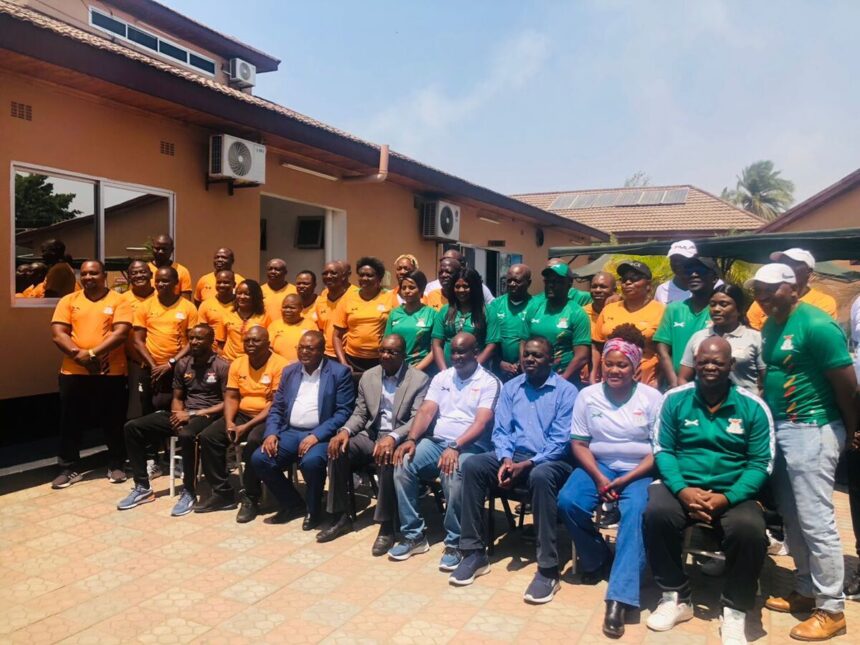 FAZ president Andrew Kamanga poses for a picture with the panel of experts brainstorming the creation of a Zambian football philosophy at the Mika Lodge in Lusaka on September 16, 2024. (Photo/BolaNews Gallery)