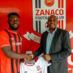 Kelvin Kapumbu being unveiled at Zanaco FC on October 16, 2024 in Lusaka. (Photo via Zanaco FC media)