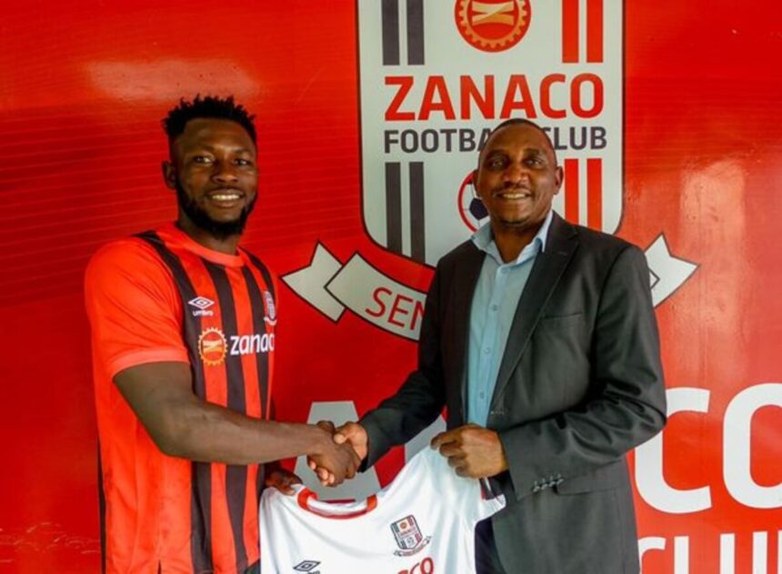 Kelvin Kapumbu being unveiled at Zanaco FC on October 16, 2024 in Lusaka. (Photo via Zanaco FC media)