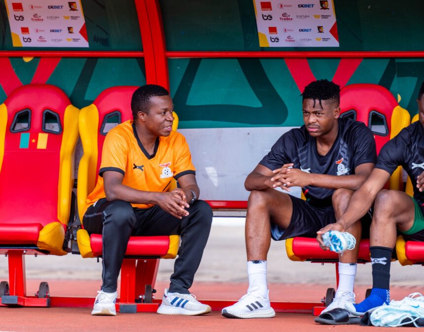 Chipolopolo Team Doctor Wesley Ngongo with Miguel Chaiwa. (Photo via FAZ media)