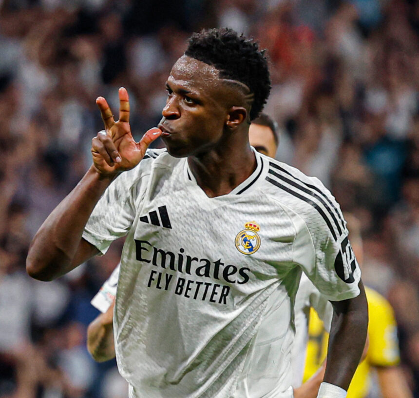 Vinicious Jr. celebrate his goal for Real Madrid against Dortmund. (Photo via X/@realmadrid)