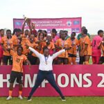 Zambia celebrate with trophy after winning the 2024 Cosafa Womens Championship Final between Zambia and South Africa at Isaac Wolfson Stadium in Gqeberha on 2 November 2024 © Ryan Wilkisky/BackpagePix