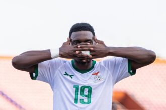 Kennedy Musonda celebrating his goal against Sierra Leone in the 2025 AFCON qualifiers. (Photo via FAZ media)