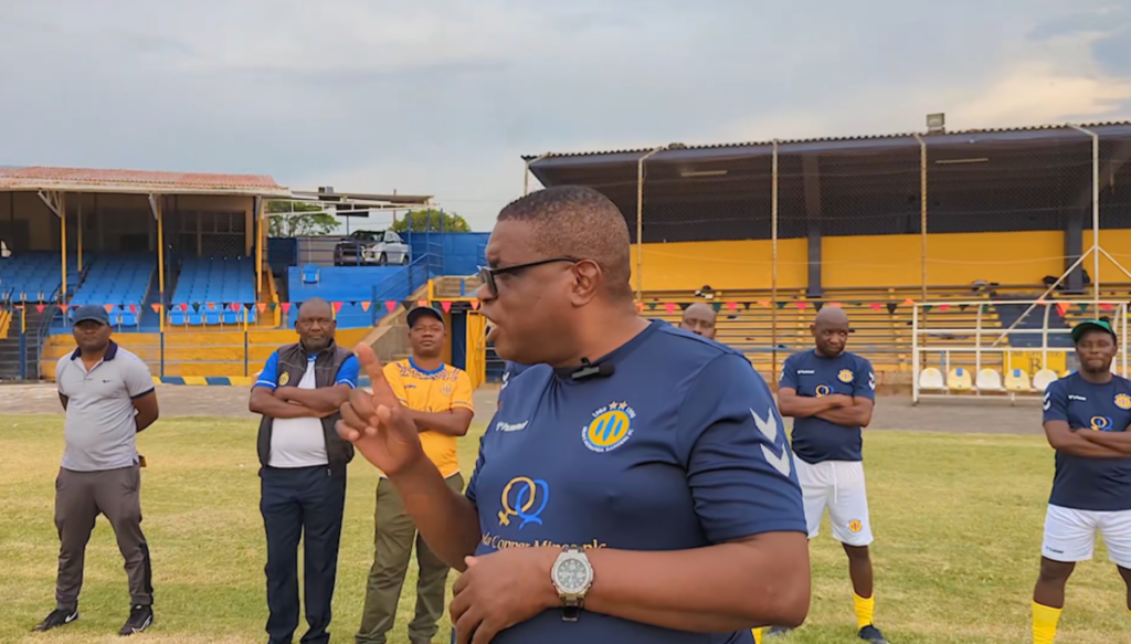 George Lwandamina addressing players at the Nchanga Stadium in Chingola on November 18, 2024.