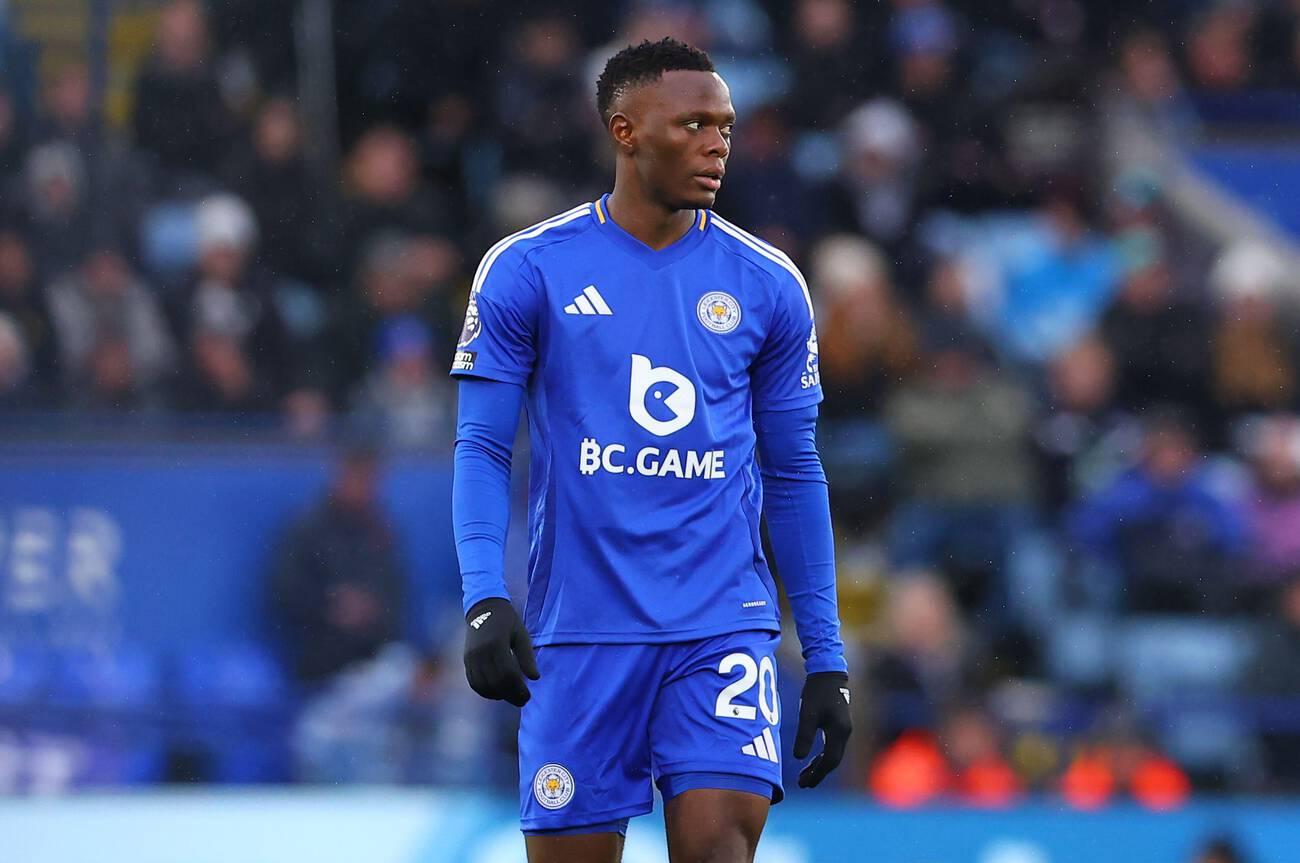 Patson Daka during the Leicester City FC v Chelsea FC English Premier League match at King Power Stadium, Leicester, England, United Kingdom on 23 November 2024. (Photo by Every Second Media/Alamy Live News)