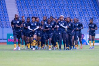 Copper Queens training at the Levy Mwanawansa Stadium in Ndola April 4, 2024. (Photo via FAZ media)