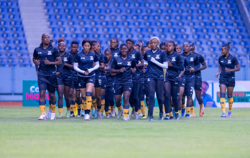 Copper Queens training at the Levy Mwanawansa Stadium in Ndola April 4, 2024. (Photo via FAZ media)