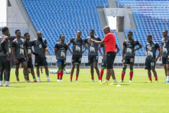 Malawi national team during training with interim coach, Kalisto Pasuwa. (Photo via FAM)