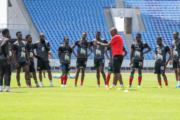 Malawi national team during training with interim coach, Kalisto Pasuwa. (Photo via FAM)