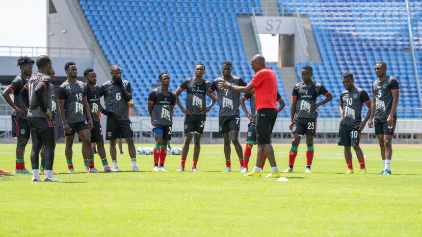 Malawi national team during training with interim coach, Kalisto Pasuwa. (Photo via FAM)