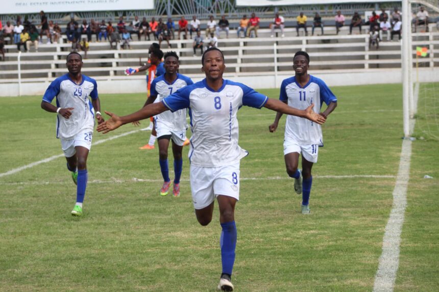 Innocent Kashita celebrating his goal (Photo via High Flying Nkwazi FC media )