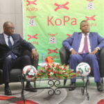 Andrew Kamanga and Elvis Nkandu during the 2023 ABSA Cup draw in Lusaka. (Photo/BolaNews Gallery)