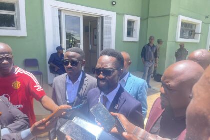 Aspiring Football Association of Zambia (FAZ) president Godfrey Chikumbi speaking to journalists after filing his nomination at Football House in Lusaka. (Photo/courtesy)