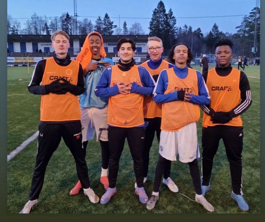John Abwana (far right) alongside his teammates during a training session.