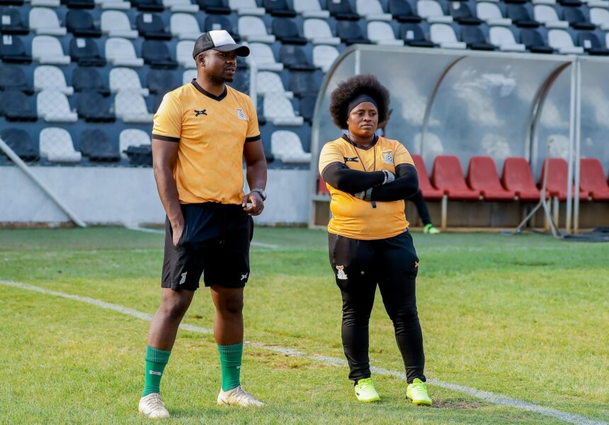 Assistant coach Cosmas Kabaza keeping tabs on proceedings alongside head coach Carol Kanyemba. (Photo via FAZ media)
