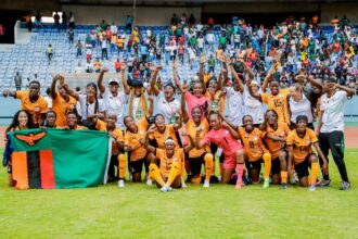Zambia's Copper Queens celebrating their 2026 WAFCON qualification. (Photo via FAZ media)