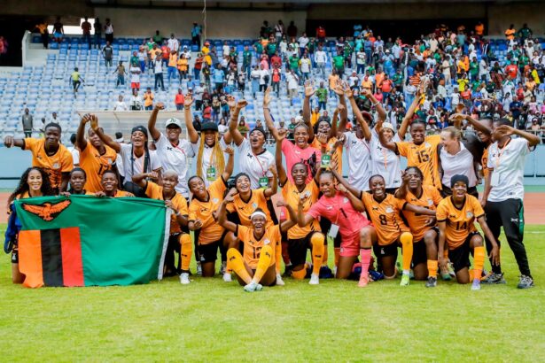 Zambia's Copper Queens celebrating their 2026 WAFCON qualification. (Photo via FAZ media)