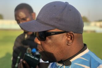 FC Leopards head coach Justin Chinama at Nkoloma Stadium in Lusaka on October 19, 2025. (Photo by Calvin Kaumba Chikenge/BolaNews)