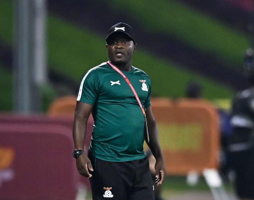 Dennis Makinka, head coach of Zambia, reacts during the FIFA U-17 World Cup Qatar 2025 Group H match between Zambia and Brazil in Doha, Qatar, on November 10, 2025. (Photo by Noushad Thekkayil/NurPhoto via Getty Images)