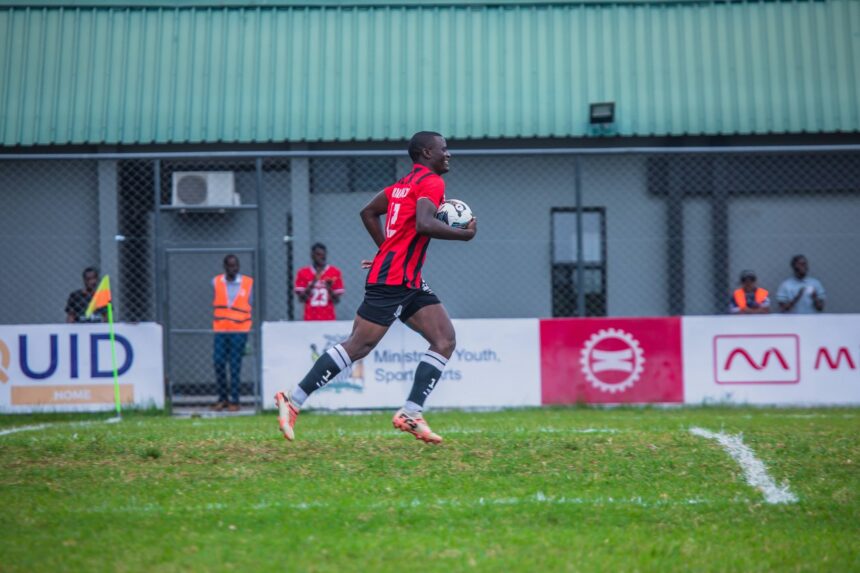 Mandanji celebrates his goal at Sunset Stadium. (Photo via Zanaco FC media)
