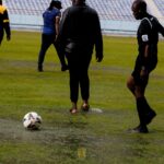 Waterlogged pitch at Levy Mwanawasa Stadium on March 15, 2026. (Photo courtesy of NAPSA Stars FC media)
