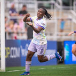 Barbra Banda celebrates her goal for Orlando Pride. (Photo by Jeremy Reper/Orlando Pride)