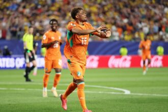 PHILADELPHIA, PENNSYLVANIA - JUNE 14: Amad Diallo #15 of Cote d'Ivoire celebrates scoring his team's first goal during the FIFA World Cup 2026 Group E match between Cote D'Ivoire and Ecuador at Philadelphia Stadium on June 14, 2026 in Philadelphia, Pennsylvania. (Photo by Getty Images)